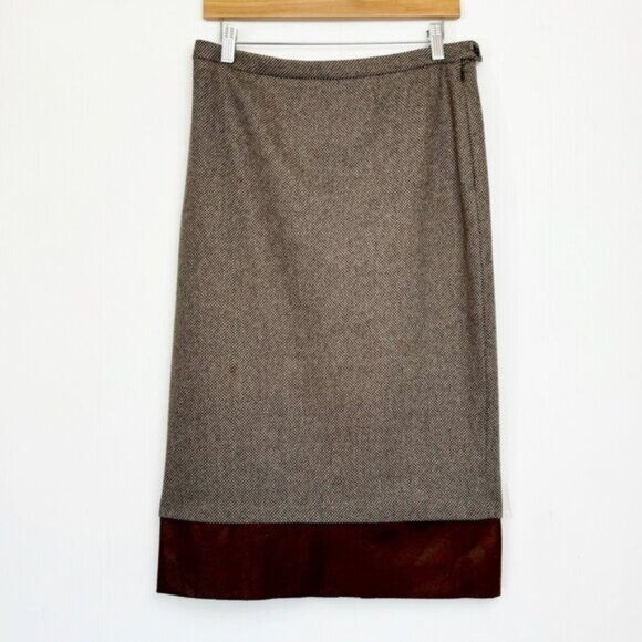 Michael Kors Womens Wool Blend Pencil Skirt Brown Hem Size 12 - Picture 1 of 13